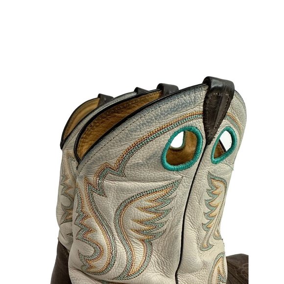 JUSTIN Bent Rail Boots BR313 Brown White w Turquoise Western Square Toe Mens 11 - Picture 3 of 14